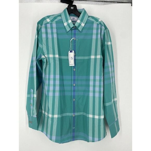 Southern Tide Trim Fit Medium Blue Green Stripe Long Sleeve Mens Button Shirt - Picture 1 of 7